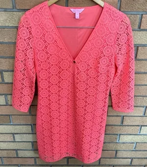 Lilly Pulitzer Lamora Dress Pucker Pink Breakers Lace - Coral Dress - Size Small thumbnail 1