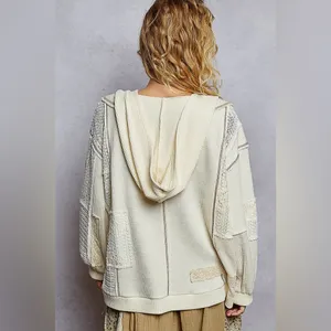 POL Lg Cream Patchwork V-Neck Button Front Cardigan thumbnail 8