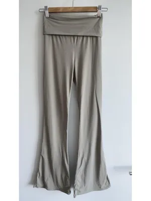 Kimberly C Soft Foldover Flare Pants Taupe Lounge Yoga Stretch Small thumbnail 3