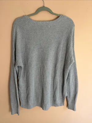 Hollister Light Gray Crewneck Knit Sweater thumbnail 5