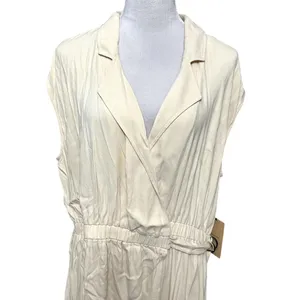 Halogen Midi Wrap Dress Notch Lapel Sleeveless Elastic Waistband Cream W 1X NWT thumbnail 3