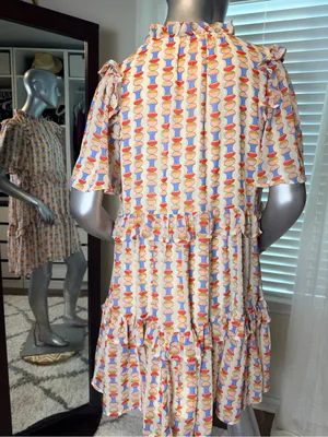 Easel Multicolor Abstract Print Tiered Mini Dress Short Sleeve Large thumbnail 5