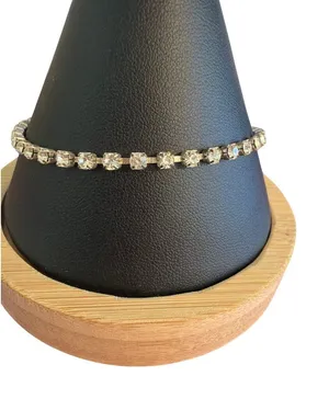 Vtg Silver Tone Tennis Bracelet Clear Rhinestones Prong Set Fold Over 8" Estate thumbnail 1