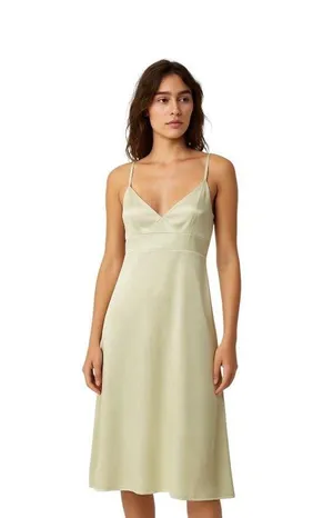 Banana Republic Y2K Satin Midi Dress Lime Size 4 Minimalist Special Occasion thumbnail 1