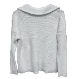 Lauren Ralph Lauren White‎ Fold Over Collar Waffle Knit Sweater Women's Size XL thumbnail 5