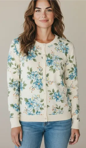 Alfred Dunner Cream Floral Beaded Cardigan Sweater size Medium thumbnail 1