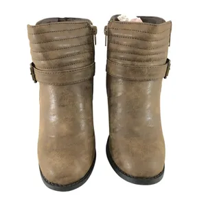 Twisted Womens Ankle Booties Block Heel Faux Leather Zipper Brown Size 6 thumbnail 2
