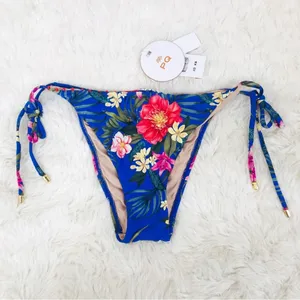 PILYQ Anthropologie Blue Floral Side‎ Tie Triangle String Bikini Bottom XS New thumbnail 2