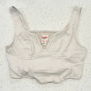 Lonestar New York Women's Cream Corset Structured Denim Crop Top - Medium thumbnail 1