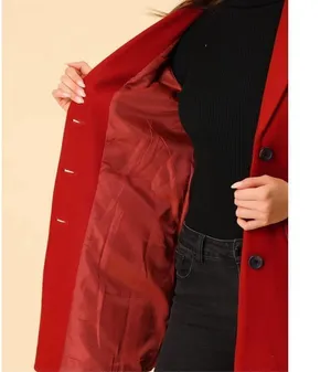 NEW Red Allegra K Notched Lapel Single Breasted Winter Coat S thumbnail 5