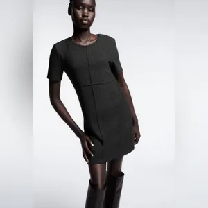 ZARA Dark Gray Short‎ Sleeve Crewneck Cotton Blend Soft Mini Dress Size Small thumbnail 8