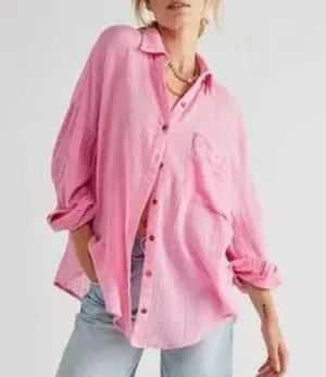Free People Gisabelle Shirt Pink Button Up Women’s Small thumbnail 1