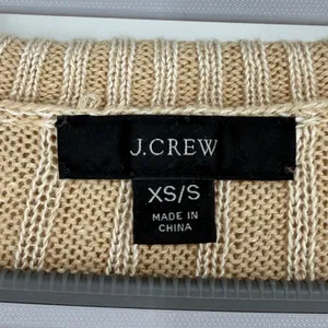 J.Crew Oversized‎ XS/S Beige Linen Cotton Ribbed V-Neck Sweater Pullover thumbnail 4