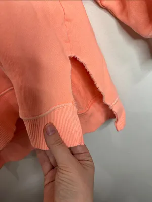 Aerie Bleached Neon Peach V-Neck Drawstring Hoodie Sweatshirt Kangaroo pocket S thumbnail 7
