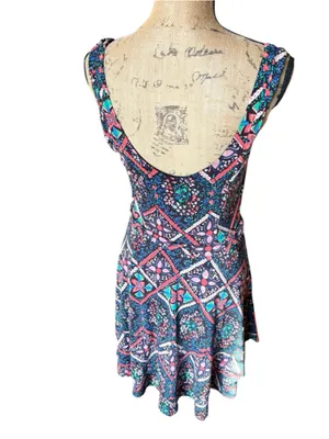 Free People Floral Mirror Image Stretch Fit Flare Dress Size L thumbnail 5