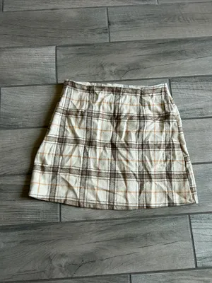Plaid Mini Skirt in Cream and Brown thumbnail 4