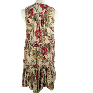 Free People Top Tan Pink Floral Haze Tiered Tunic Hummingbird Boho thumbnail 5