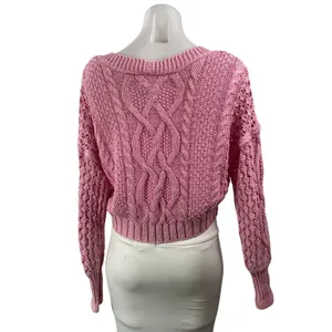 Anthropologie Pilcro Pink Cable Knit V Neck Cropped Button Cardigan Sweater XSP thumbnail 3
