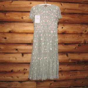 Mac Duggal Green Multicolor Embroidered V Neck Cap Sleeve Midi Dress 35104 thumbnail 6