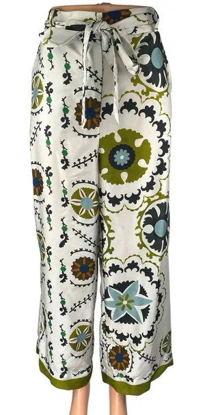 MNG Mango Multicolor Italian Floral High Rise Wide Leg Trousers Pants Size 10 thumbnail 1