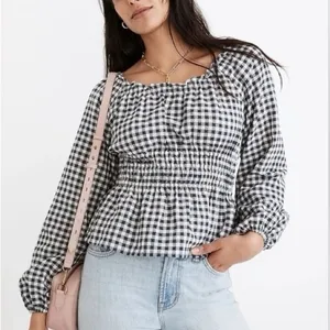 Madewell Sophia Top Size Small in Textured Windowpane Gingham Blouse thumbnail 1