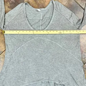 Free People Waffle Knit Thermal Distressed Drippy Asymmetrical Long Sleeve Top S thumbnail 7