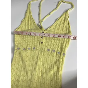 Free People Knit Mini Slip Dress Small Yellow Floral thumbnail 11