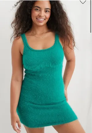 Aerie‎ Green Fuzzy Sweater Dress Medium CP0341 thumbnail 1
