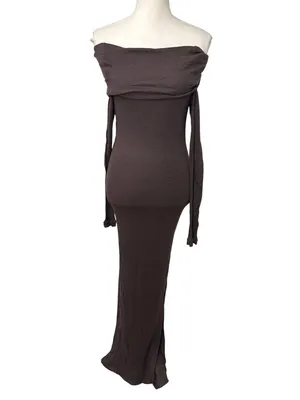 By Malene Birger Jytte Off The Shoulder Dress in Brown XSmall Womens Maxi Gown M thumbnail 4