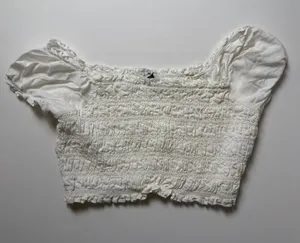 Pretty Milkmaid Soft Girl White Smocked Off-The-Shoulder Ruffle Sleeve Crop Top thumbnail 1