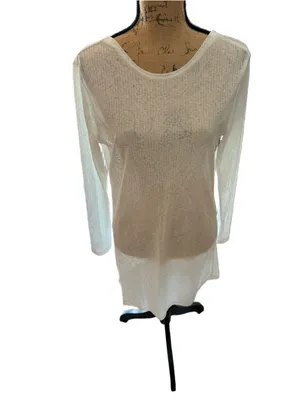 Long Sleeve Ribbed See Through Dress Cover-up Women's Size L White thumbnail 3