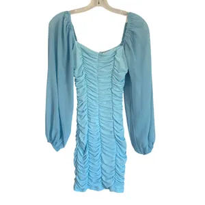 Hello Molly‎ Light Blue Ruched Mini Dress Square Neck Bishop Sleeve Size US 2 XS thumbnail 4