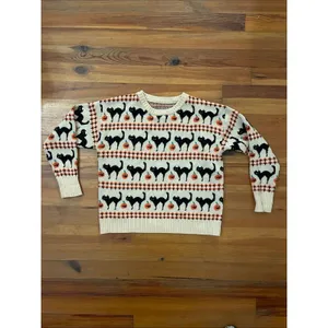 Source Unknown Halloween Sweater XL Black Cat Pumpkin Jack O Lantern Cream Knit Pullover thumbnail 4
