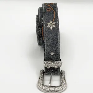Nocona Size S Black Leather Floral Embroidered Rhinestone Western Cowgirl Belt thumbnail 5