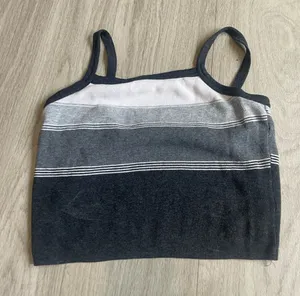 Striped Knit Tank Top in Black, Gray & White thumbnail 1