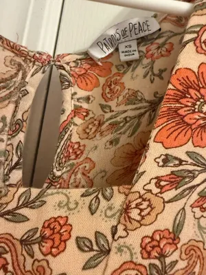 Orange & cream floral mini dress smocked thumbnail 4