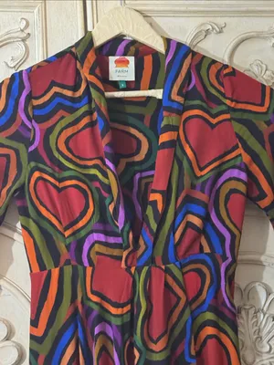 Farm Rio Rainbow Wild Hearts, Valentine Long Sleeve Maxi Dress Sz S Retail $220 thumbnail 7