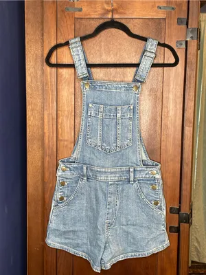 Anthropologie Pilcro Denim Short Overalls Small Light Wash Bib Shortalls Boho thumbnail 2