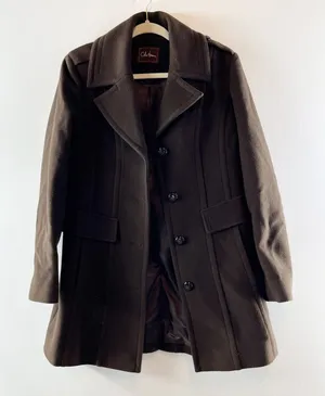 Cole Haan Long Sleeve Notch Lapel Button-Front Overcoat Dark Brown Small thumbnail 1