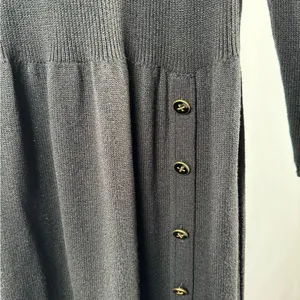 Vintage Tricots Shoulder Pad Long‎ Sleeve Midi Sweater Dress in Black Size Small thumbnail 3