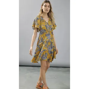 By Anthropologie Robin Tiered Mini Dress Small Yellow Floral Paisley Boho‎ Flowy thumbnail 11