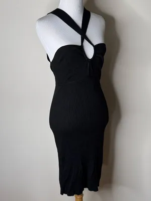 Abercrombie Black Elevated Rib Knit Cross Strap Mini Dress thumbnail 3