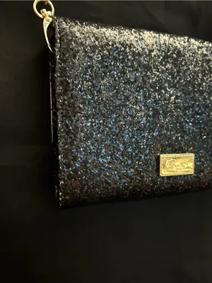 Betsey Johnson Black Glitter Heart-Eyes Crossbody Bag Striped Inside thumbnail 10