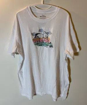 Disney Winnie the Pooh Eeyore‎ Embroidered White T-Shirt XL thumbnail 1