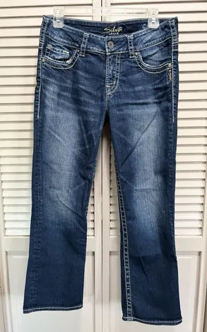 Silver Jeans Suki Capri Low Rise Straight Dark‎ Stitching Size 29 Embroidery thumbnail 1