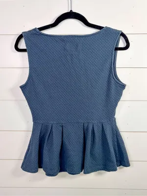 Deletta Women's V-Neck Textured Sleeveless Peplum Top Deep Teal Blue Size Medium thumbnail 9