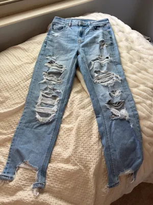 American Eagle Light Wash Distressed Mom Jean thumbnail 2