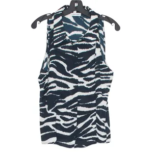NEW Calvin Klein Top Zebra Y2K Animal Safari Coquette Button Up Blue White Large thumbnail 7