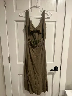 MABLE Cotton Open Front Twist Midi Dress In Olive Size Medium thumbnail 3