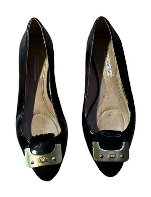 Diane Von Furstenburg Women's Black Patent Leather Ballet Flats Metal Buckle thumbnail 1
